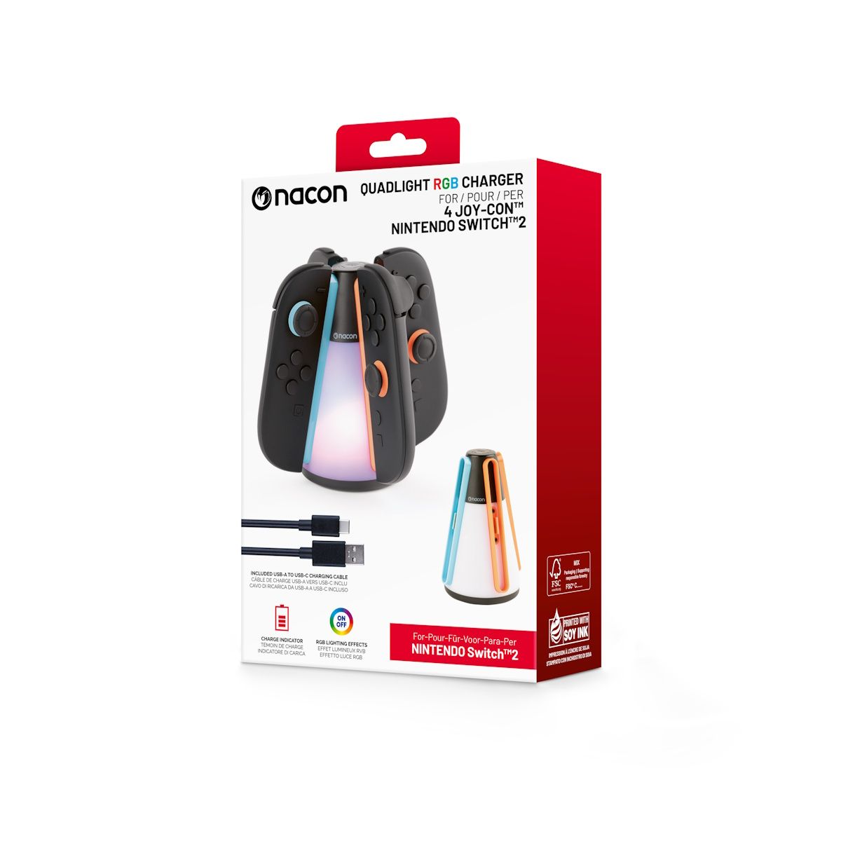 Nacon Quadlight RGB Charger For 4 Nintendo Switch 2 Joy-Con